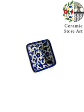 Load image into Gallery viewer, Ceramic square bowl 10 cm | Palestinian Handmade Hand painted | Navy | Floral Multicolored | olives Pattern | Turquoise | Hebron Ceramic