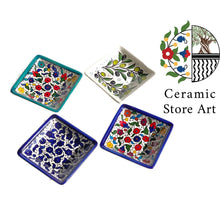 Load image into Gallery viewer, Ceramic Square Dish 11cm | Palestinian Handmade Hand painted ceramic Square Plate | Blue & White | Floral Multicolored | Turquoise | Olives