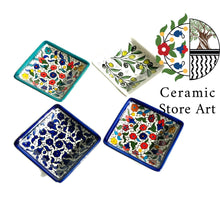 Load image into Gallery viewer, Ceramic Square Dish 11cm | Palestinian Handmade Hand painted ceramic Square Plate | Blue & White | Floral Multicolored | Turquoise | Olives