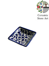 Load image into Gallery viewer, Ceramic Square Dish 11cm | Palestinian Handmade Hand painted ceramic Square Plate | Blue & White | Floral Multicolored | Turquoise | Olives