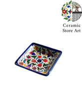 Load image into Gallery viewer, Ceramic Square Dish 11cm | Palestinian Handmade Hand painted ceramic Square Plate | Blue & White | Floral Multicolored | Turquoise | Olives