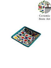 Load image into Gallery viewer, Ceramic Square Dish 11cm | Palestinian Handmade Hand painted ceramic Square Plate | Blue & White | Floral Multicolored | Turquoise | Olives