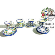 Load image into Gallery viewer, Coffee Cups & saucers Set of 6| Coffee Serving Set | Hebron Ceramic Handmade Hand painted | Multicolored Floral | Navy | Arabic Coffee Cups