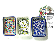 Load image into Gallery viewer, Ceramic Rectangular Dish | Handmade Hand painted Ceramic | Colored Floral | Navy | Turquoise | Olives | Palestinian Hebron Ceramic Plate
