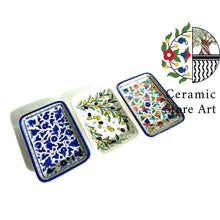 Load image into Gallery viewer, Ceramic Rectangular Dish | Handmade Hand painted Ceramic | Colored Floral | Navy | Turquoise | Olives | Palestinian Hebron Ceramic Plate