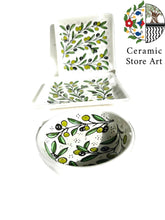Load image into Gallery viewer, Palestinian Hebron Ceramic Set | Handmade Hand-painted High Quality Ceramic Tableware Set | Olives Pattern | Navy |Multicolored | Turquoise