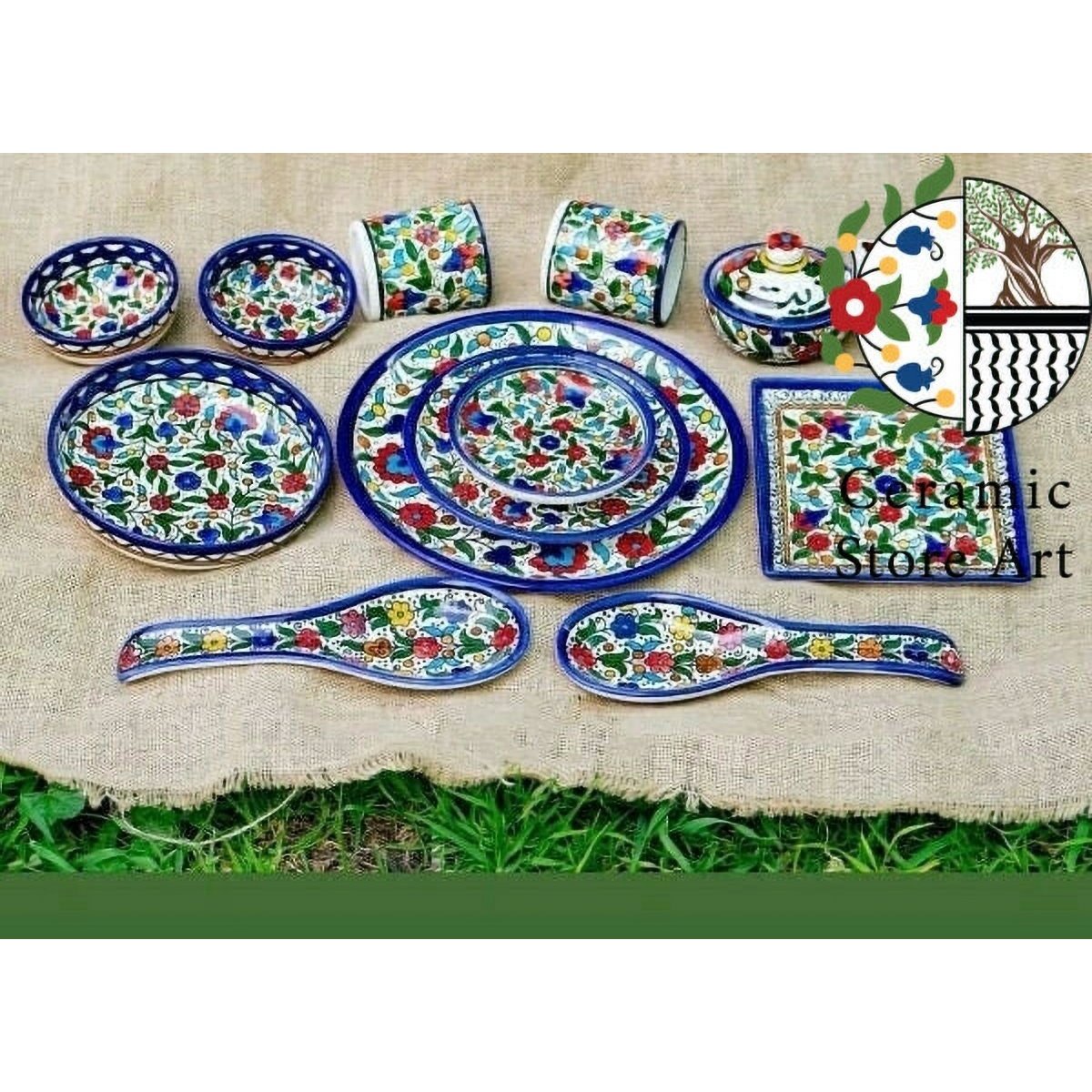 Palestine hotsell Hand Painted Floral Square Serving Platter Set