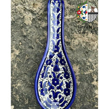 Load image into Gallery viewer, Ceramic Serving Spoon Rest l Floral Multicolored | Blue and White l  Handmade Handpainted Palestinian Product l Clay Pottery spoon rest
