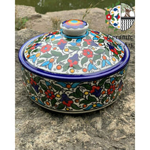 Load image into Gallery viewer, Large Sweet Container with Lid  | High Quality Handmade Handpainted Ceramic | Navy Blue &amp; White | Multicolored  | Hebron Palestinian Product
