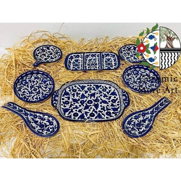 Palestinian Hebron Ceramic Tableware Set 8 pieces  | Dinning Ceramic Set