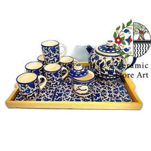 Load image into Gallery viewer, Drinkware Ceramic Tea Set | Navy Blue and White | Serving Tray  | Sugar &amp; Tea Containers | Cups | Teapot l Palestinian Handmade Hand-painted
