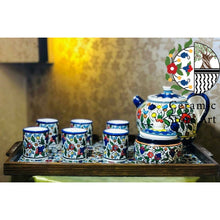 Load image into Gallery viewer, Drinkware Ceramic Tea Set | Navy Blue and White | Serving Tray  | Sugar &amp; Tea Containers | Cups | Teapot l Palestinian Handmade Hand-painted
