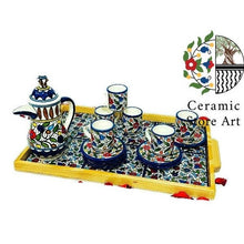 Load image into Gallery viewer, Coffee Serving Set with Tray Drinkware Ceramic Set | Handmade handcrafted Ceramic Serving Set | Hebron Ceramic | Navy Blue and white
