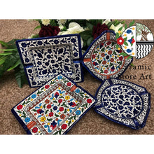 Load image into Gallery viewer, Ceramic Ashtray Set l  Handmade Hand-painted Ceramic | Hebron Ceramics| Navy Blue and White | Multicolored Floral
