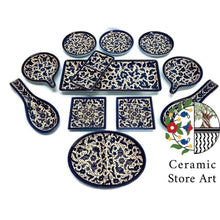 Load image into Gallery viewer, 12 pieces Ceramic Set | Handmade Hand-painted Holy Land Ceramic Tableware Set  | Navy Blue &amp; White Patterns | Dinning l Kitchen
