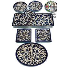 Load image into Gallery viewer, 12 pieces Ceramic Set | Handmade Hand-painted Holy Land Ceramic Tableware Set  | Navy Blue &amp; White Patterns | Dinning l Kitchen
