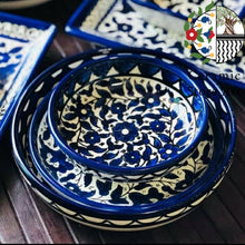 Load image into Gallery viewer, 16 pieces Ceramic Set | Handmade Hand-painted Holy Land Ceramic Tableware Set  | Navy Blue &amp; White Patterns | Dinning l Kitchen
