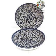 Load image into Gallery viewer, Round shaped ceramic serving platter  | Handmade Handpainted High Quality Ceramic | Multi Colored Floral | Blue and white | Hebron Ceramic
