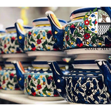 Load image into Gallery viewer, Teapot Handmade Handpainted High Quality Ceramic Multi colored floral/ Navy Blue and White

