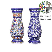 Load image into Gallery viewer, Ceramic Flower Vase Modern Style | Hand Painted Floral Ceramic Vase | Hebron Ceramic | Palestinian Ceramic | Multicolored | Navy Blue
