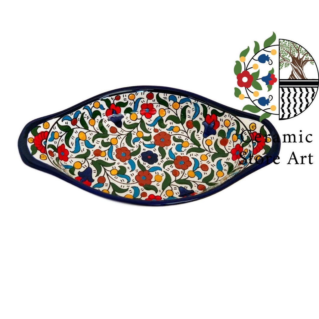 Ceramic Serving Oval Plate | Floral Multi Colored  | Handcrafted Hand Painted Ceramic Oval shaped Dish / Plate | Hebron Ceramic Art Gift