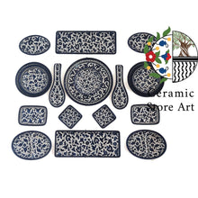 Load image into Gallery viewer, Breakfast 18 pieces Ceramic Set | Handmade Hand-painted Holy Land Ceramic Tableware Set  | Navy Blue &amp; White Patterns | Dinning l Kitchen

