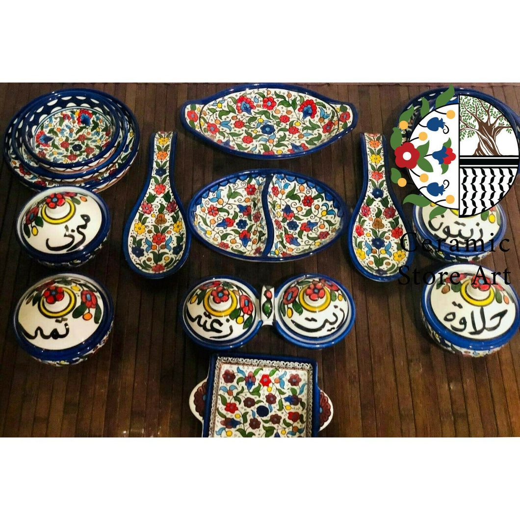 Tableware Ceramic Breakfast Set | Handmade Hand-Painted Set  | Multicolored Floral Breakfast Ceramic Set | Hebron Ceramic