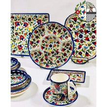 Load image into Gallery viewer, Rustic Ceramic Serving Set 16 Handmade hand painted Items | Colorful Floral Design | Handcrafted Ceramic | Hebron Ceramic Art Gift
