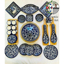 Load image into Gallery viewer, Palestinian Ceramic Tableware Set of 28 items  | Blue and White Color | Hebron Ceramic | Dining Set | Drinkware Set
