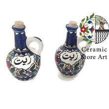 Load image into Gallery viewer, Ceramic Pitcher with Cork stopper l Hebron Handmade Hand-painted -  Oil - Zeit | Navy Blue &amp; White Patterns | Floral Multicolored Design
