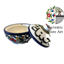 Load image into Gallery viewer, Ceramic Bowl with lid for serving Cheese | Multi Colored | blue and white|  High Quality Handmade Handpainted  | Palestine Hebron Ceramic
