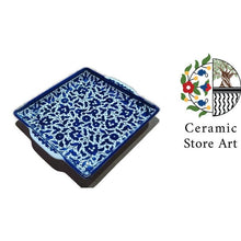 Load image into Gallery viewer, Ceramic square Dish Plate | Handmade Hand painted Ceramic | Multi Colored Floral | Blue and white | Palestinian Product Hebron Ceramic
