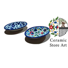 Load image into Gallery viewer, Oval Serving Plate Set Multi colored Floral  | Handmade Hand painted Ceramic | Oval shaped Dish for Nuts  | Hebron Ceramic l Palestine
