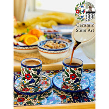 Load image into Gallery viewer, Handmade Hand painted High Quality Ceramic  Drink Ware Set of 15 Items for Tea/Coffee | Palestinian Product | Blue and White | Multicolored
