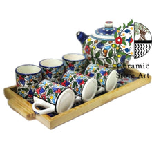 Load image into Gallery viewer, Palestinian Handmade Handpainted Drinkware Ceramic Tea Set | Multi Colored Floral | Serving Tray | Sugar &amp; Tea Containers | Cups | Teapot
