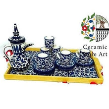 Load image into Gallery viewer, Coffee Serving Set with Tray Drinkware Ceramic Set | Handmade handcrafted Ceramic Serving Set | Hebron Ceramic | Multicolored floral
