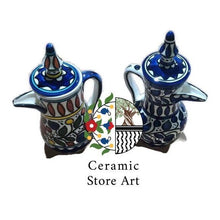 Load image into Gallery viewer, Ceramic Coffeepot | Ceramic pitcher | Handmade handcrafted Ceramic  | Palestinian Ceramic | Navy Blue and White | Colorful

