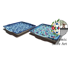 Load image into Gallery viewer, Ceramic square Dish Plate | Handmade Hand painted Ceramic | Multi Colored Floral | Blue and white | Palestinian Product Hebron Ceramic
