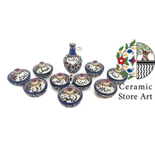 Load image into Gallery viewer, Hebron Ceramic Bowls  &amp; Oil Pitcher Dallah Set | Hebron Ceramic| Multicolored Floral | Blue and White | Zeit w zaatar, olive oil , Labneh.
