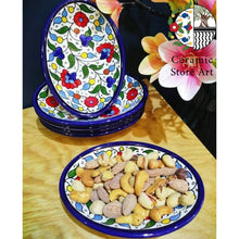 Load image into Gallery viewer, Oval Serving Plate Set Multi colored Floral  | Handmade Hand painted Ceramic | Oval shaped Dish for Nuts  | Hebron Ceramic l Palestine
