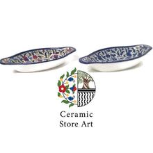 Load image into Gallery viewer, Oval shaped Ceramic Serving Dish   | Handmade Handpainted Palestinian Product | Oval Shaped Navy Blue and white | Multi colored l Hebron
