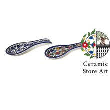 Load image into Gallery viewer, Ceramic Serving Spoon Rest l Floral Multicolored | Blue and White l  Handmade Handpainted Palestinian Product l Clay Pottery spoon rest
