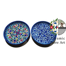 Load image into Gallery viewer, Round shaped ceramic serving platter  | Handmade Handpainted High Quality Ceramic | Multi Colored Floral | Blue and white | Hebron Ceramic
